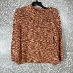 Susan Bristol Women's Orange Marled Cowl Neck Sweater - Size Large - Cozycore